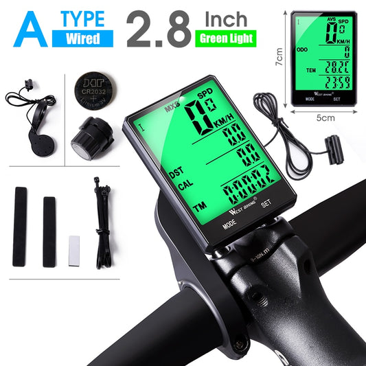 Cycling Speedometer Digital Large Screen Waterproof LCD Backlight Wireless and Wired Bike Odometer Bicycle Computer